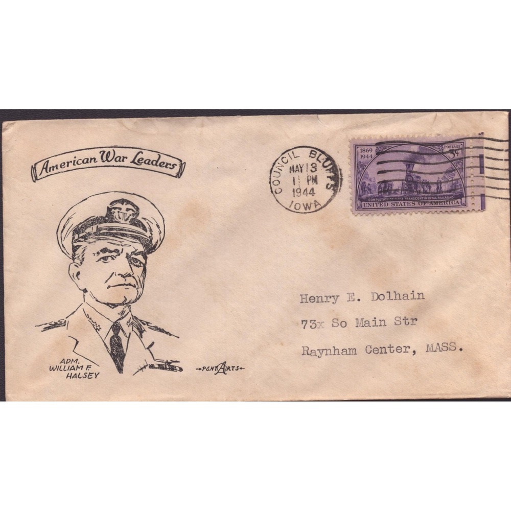 1944 Admiral William F Halsey PentArts American War Leaders FDC Postal Cover - Picture 1 of 2